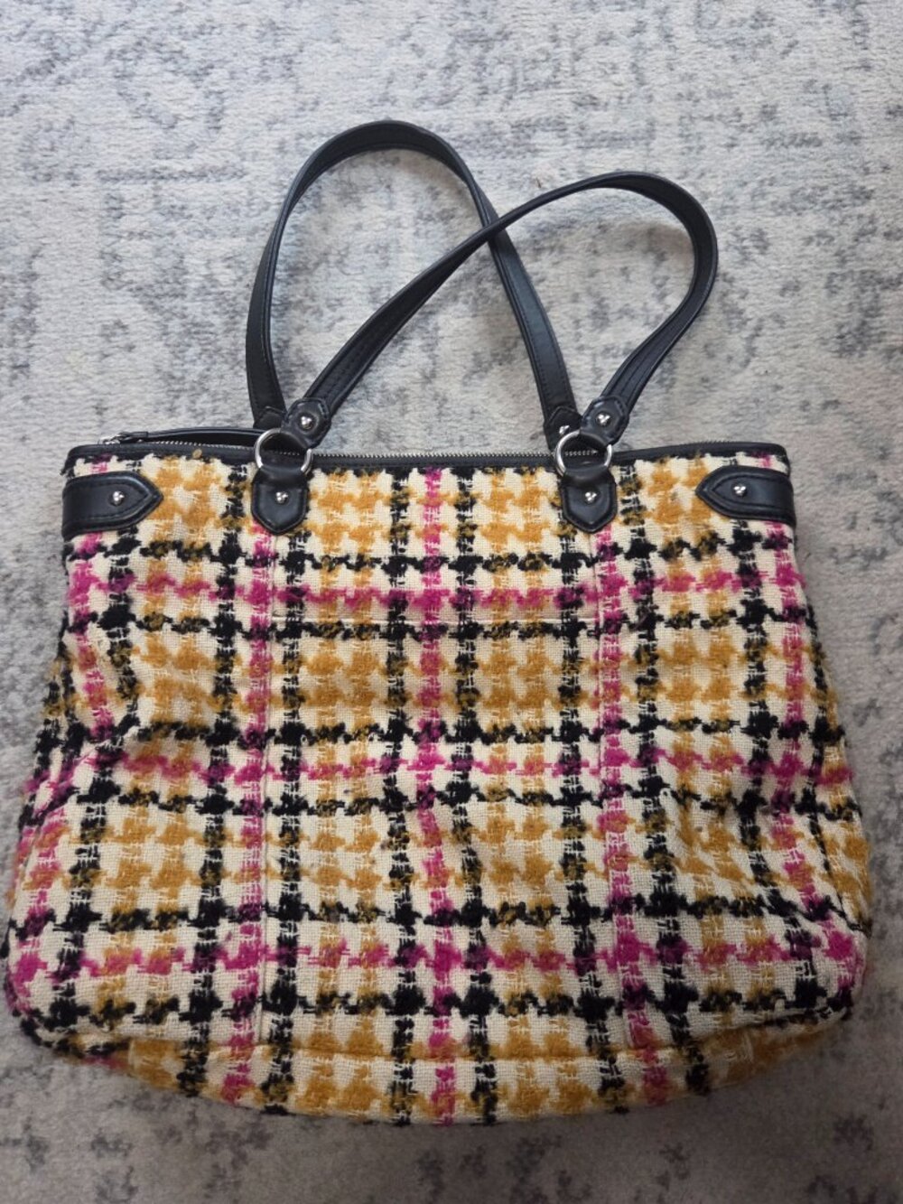 Coach Daisy Wool Tweed Plaid Emma Large Tote - Picture 2 of 3